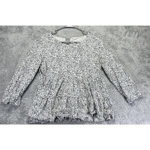 Jane and Delancey‎ Top Womens Tiered Ruffle Knit Pullover White Floral Medium